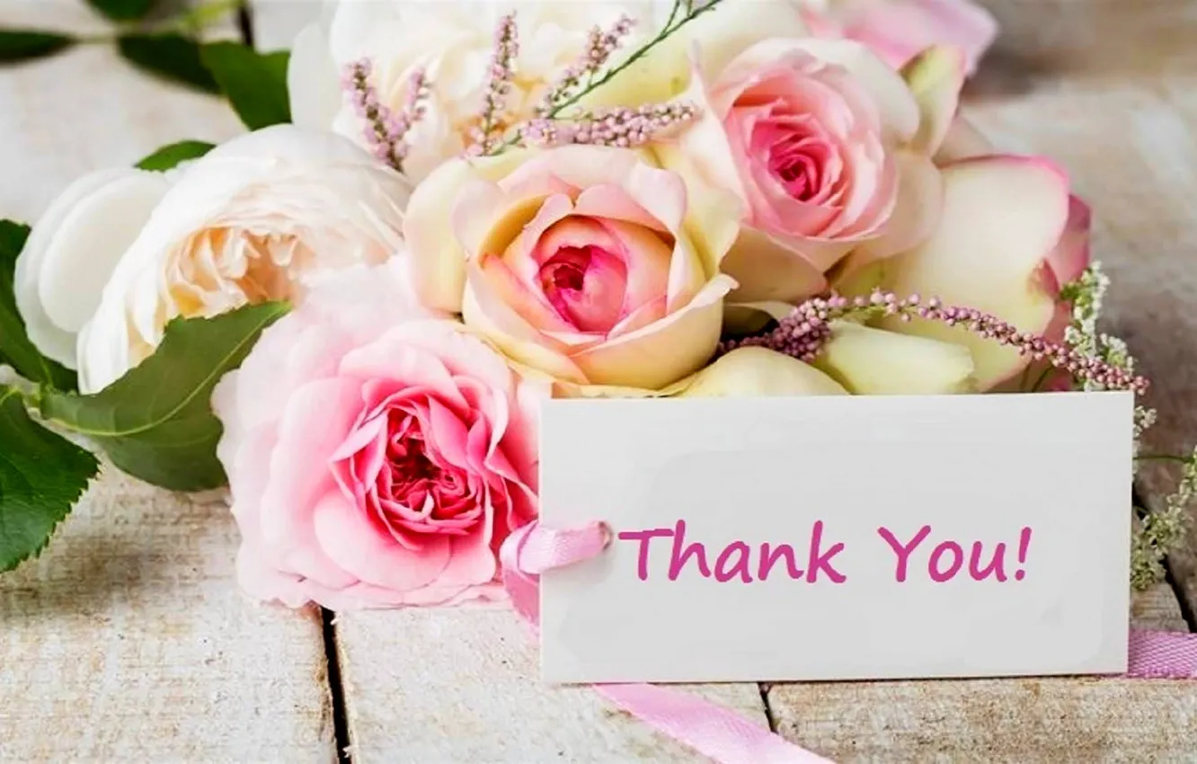 Photo wallpaper flowers, roses, bouquet, flowers, thank you, bouquet, roses, cards