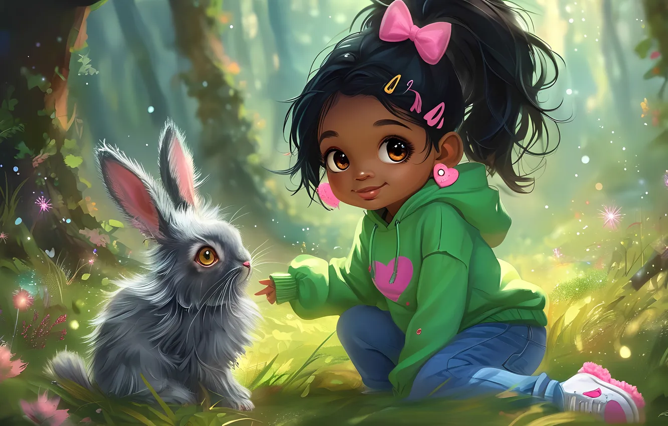 Photo wallpaper forest, joy, flowers, childhood, kindness, tenderness, calm, earrings