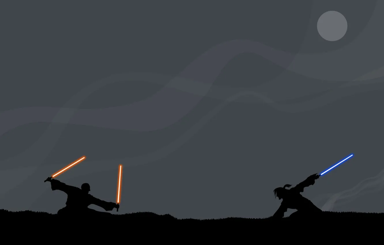 Photo wallpaper silhouette, battle, Jedi, Sith