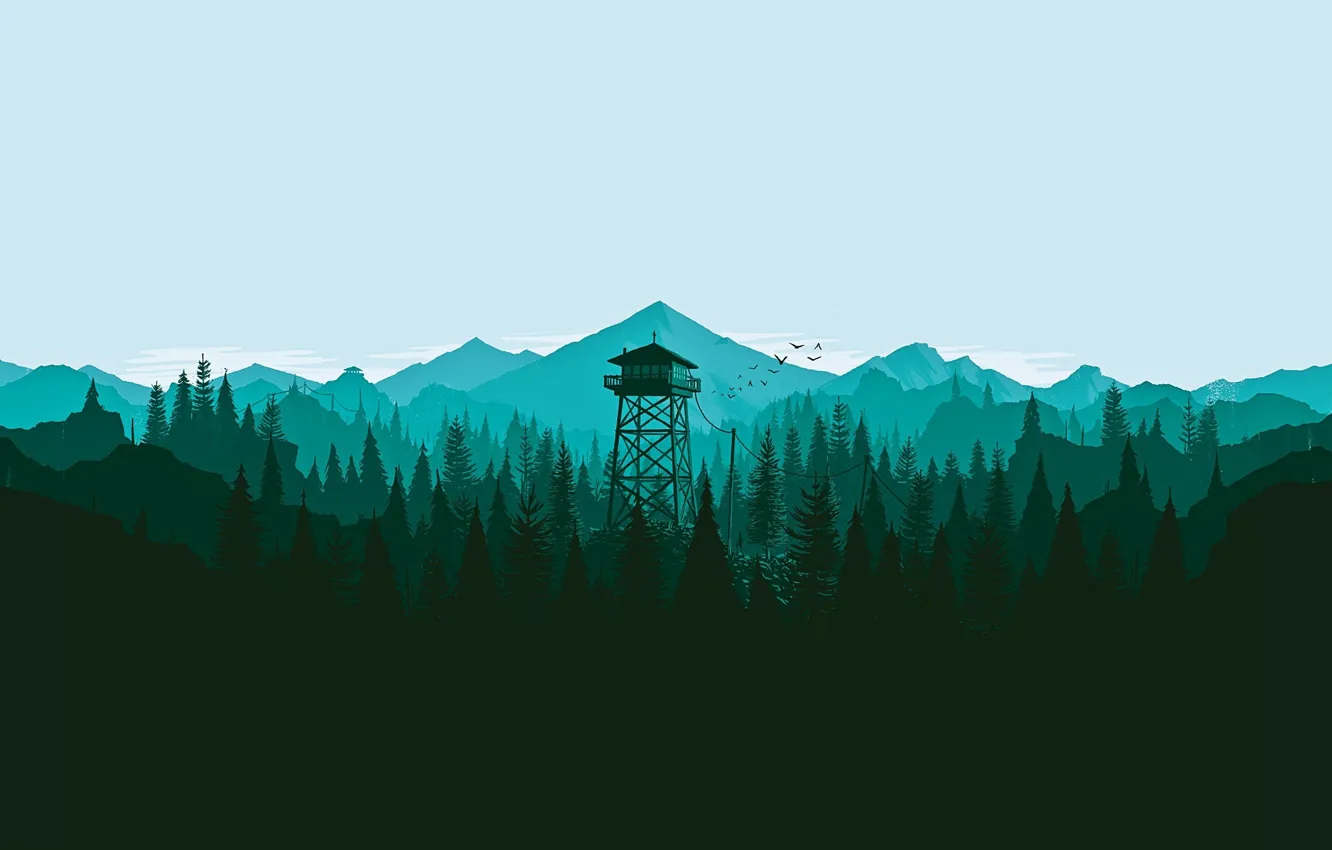 Photo wallpaper Mountains, The game, Forest, View, Birds, Hills, Landscape, Tower