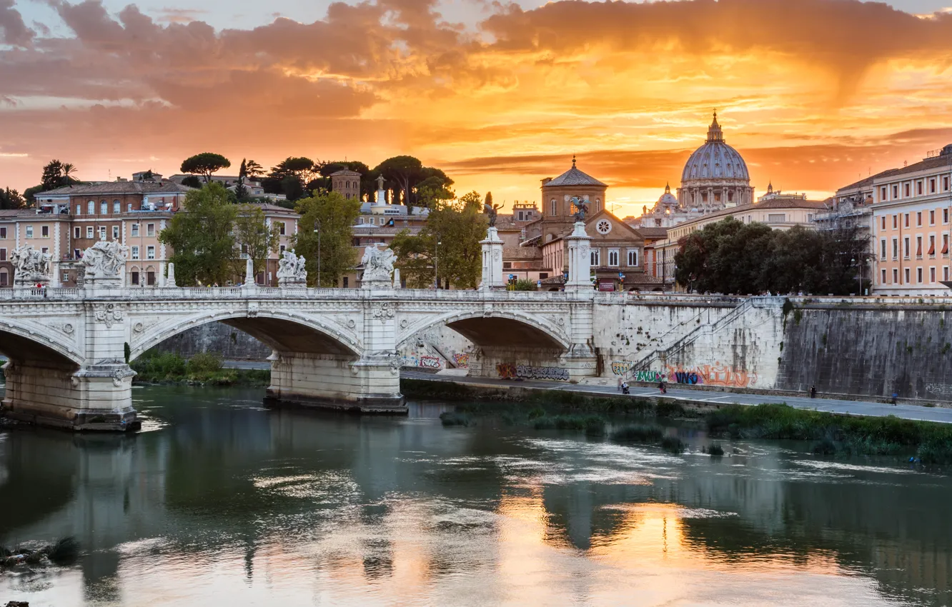 Photo wallpaper bridge, The city, Roma