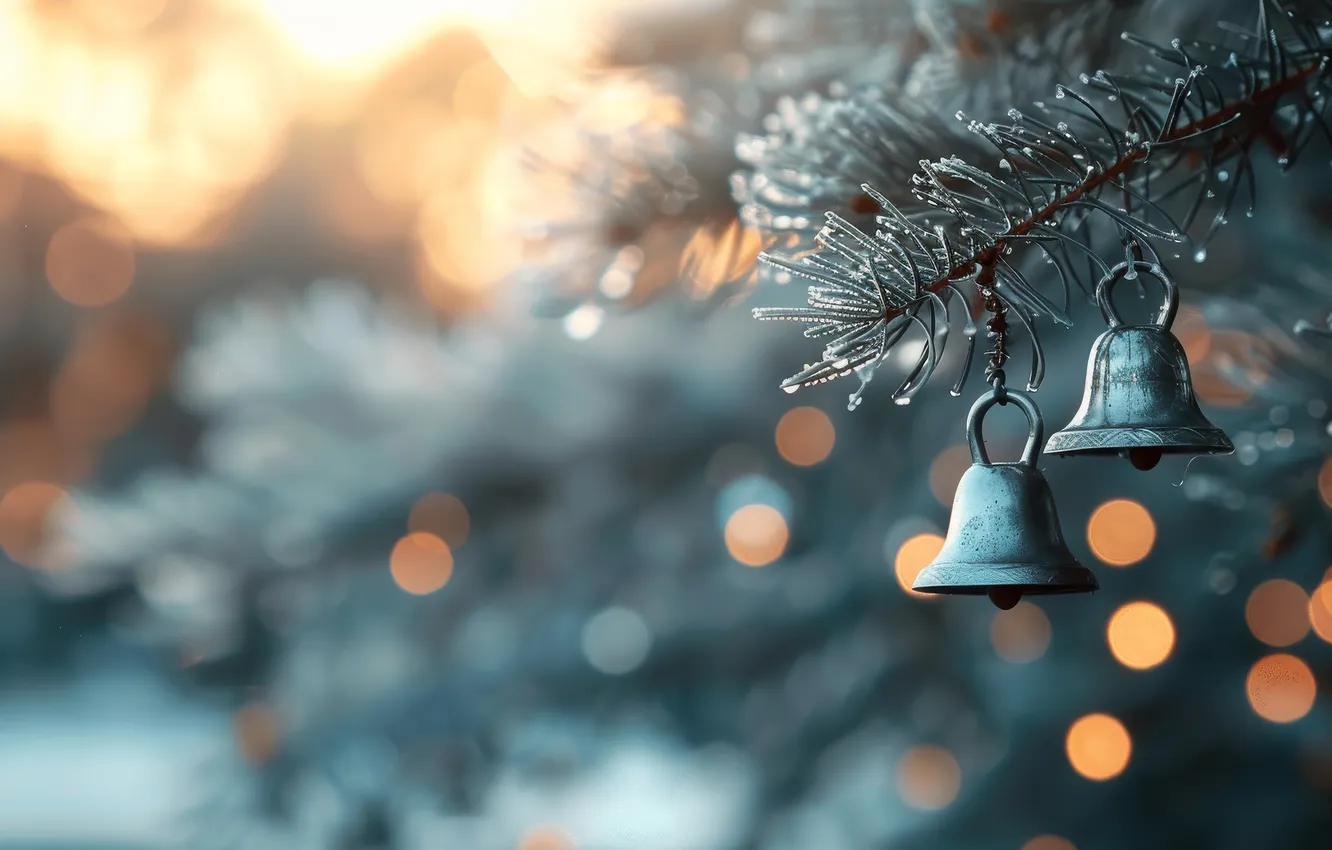 Photo wallpaper light, branches, lights, new year, texture, Christmas, garland, bells