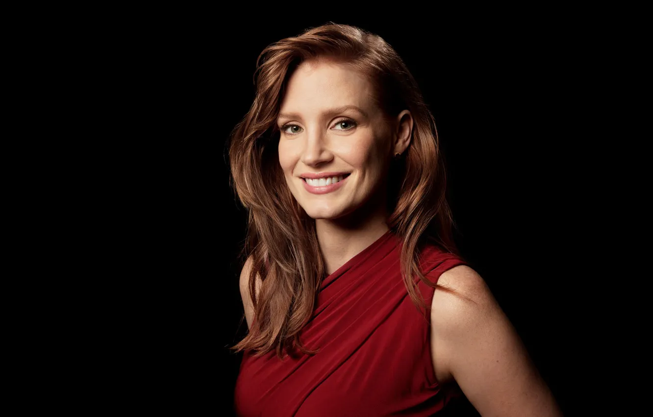 Photo wallpaper smile, actress, red, Jessica Chastain