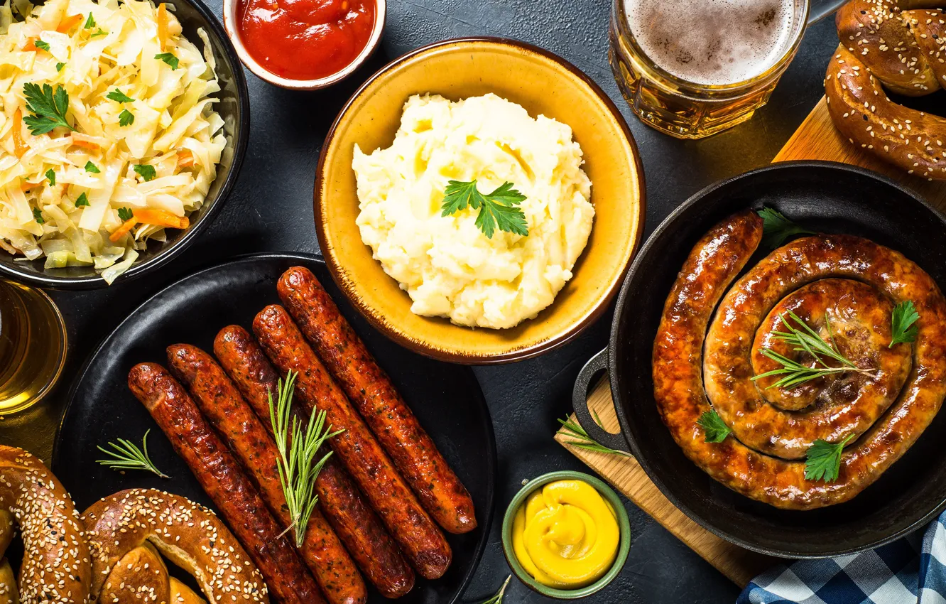 Photo wallpaper food, sausage, cuts, puree, a lot