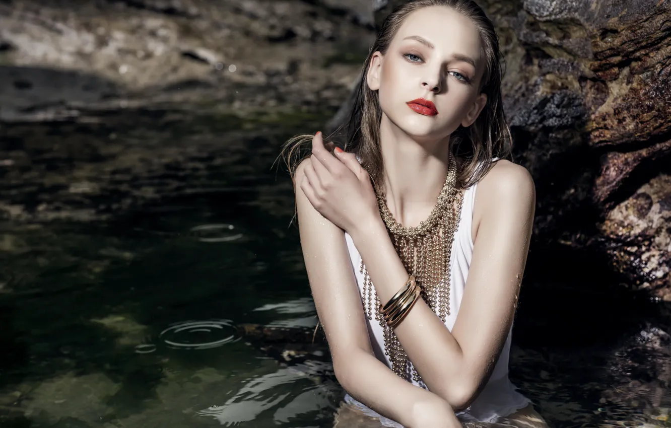Photo wallpaper look, water, decoration, style, river, mood, model, necklace