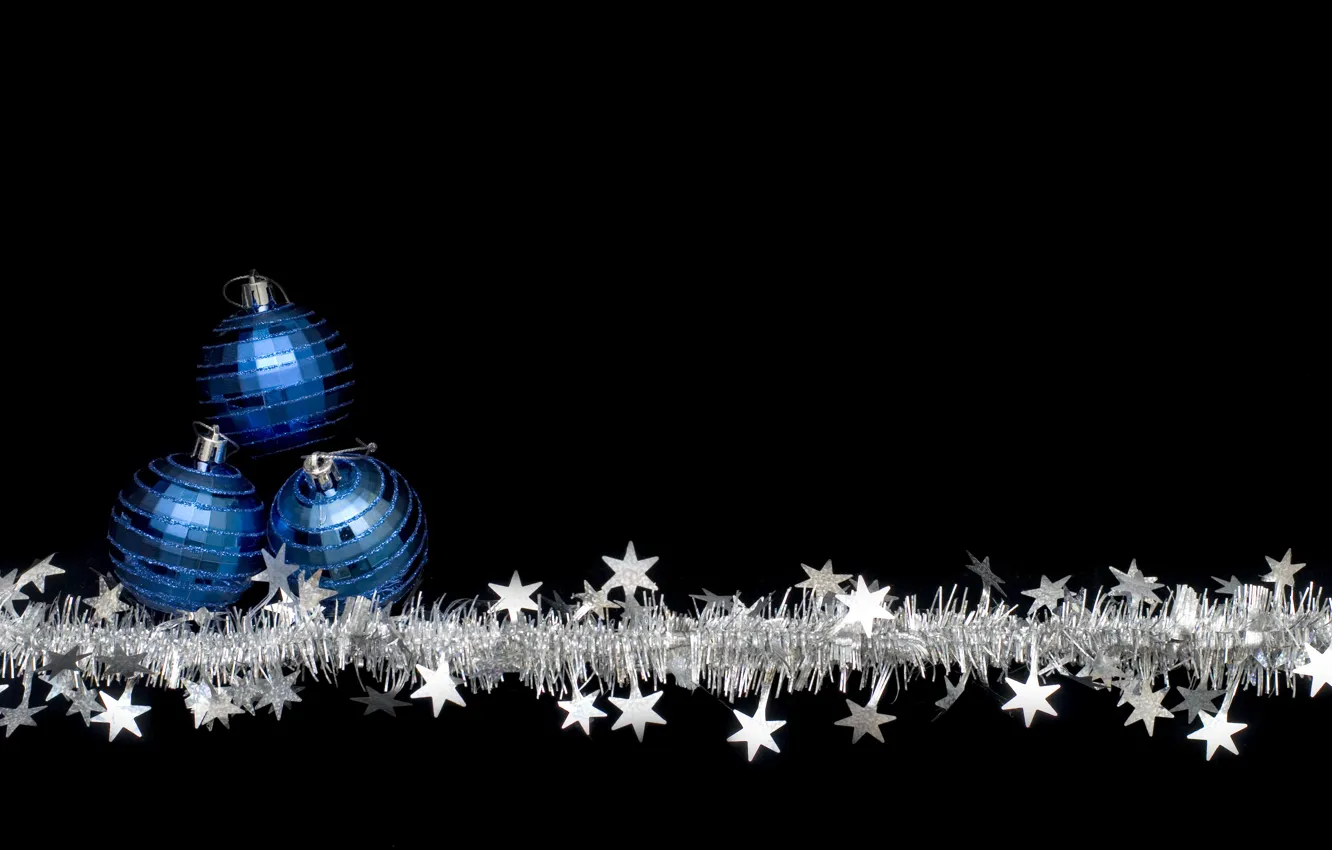 Photo wallpaper holiday, balls, black, new year, Christmas, tinsel, Christmas, stars