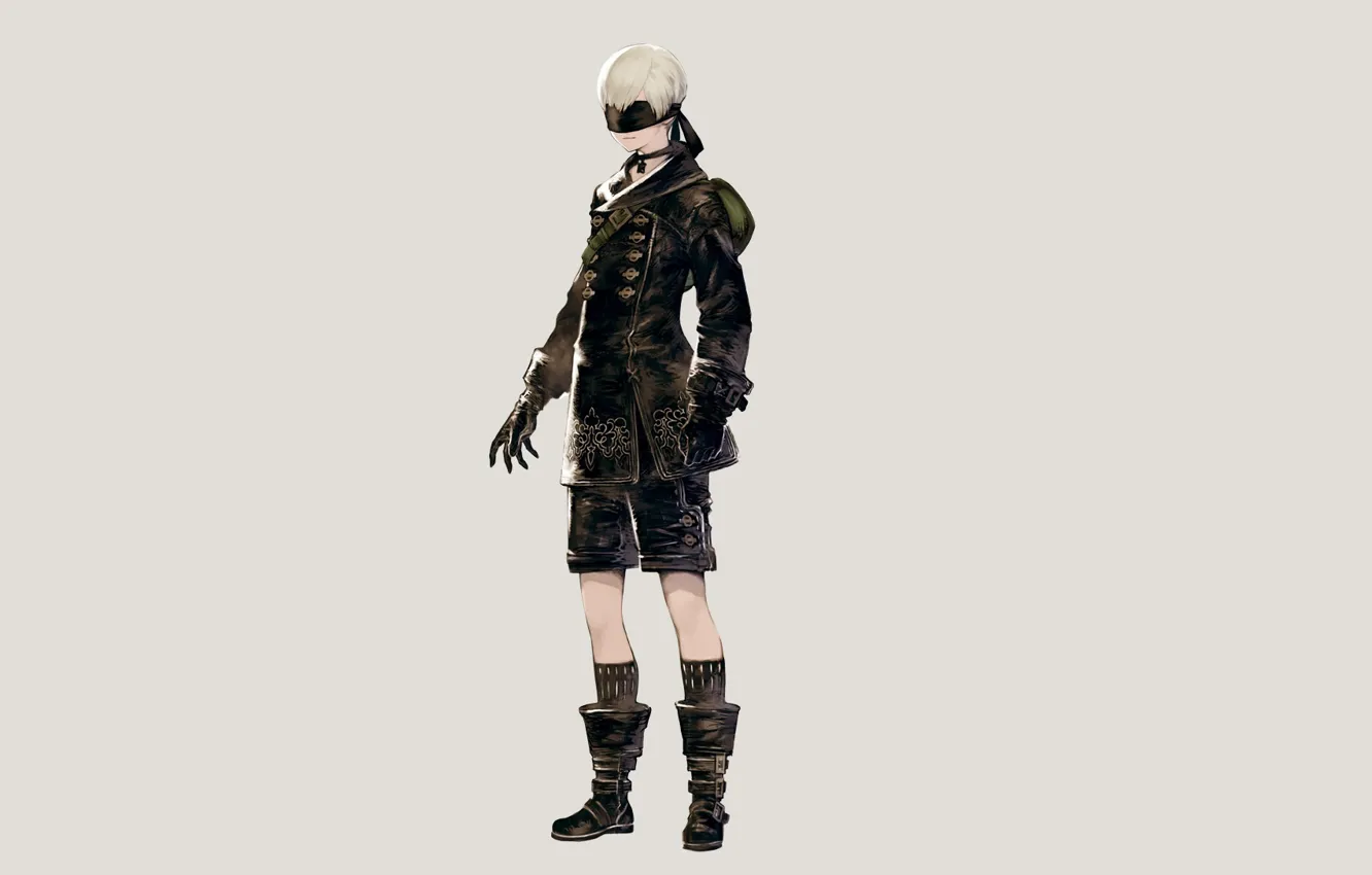 Photo wallpaper background, shorts, boots, jacket, guy, cyborg, eye patch, Nier Automata