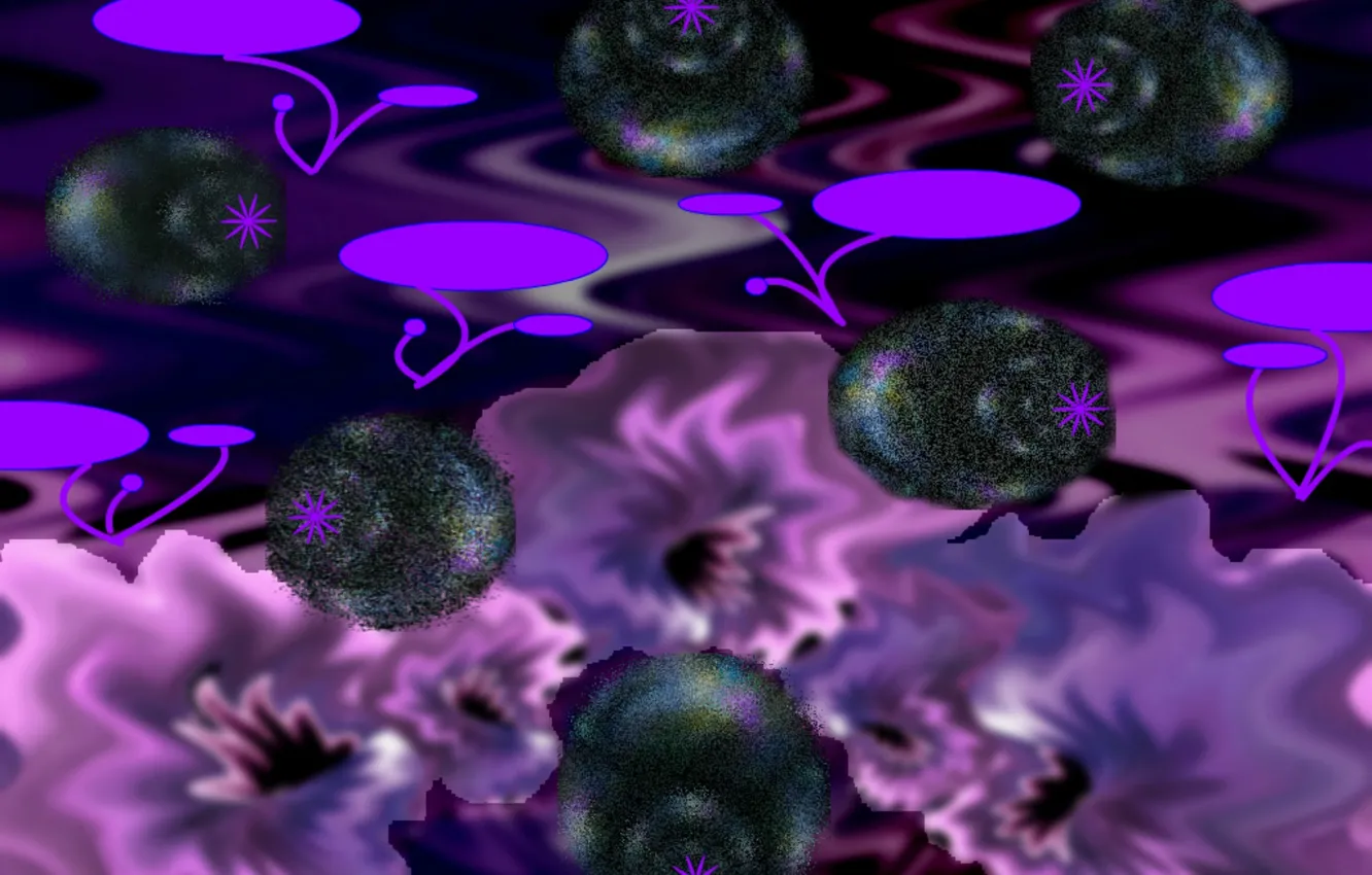 Photo wallpaper flowers, lake, fiction, collage, photo manipulation, alien landscape