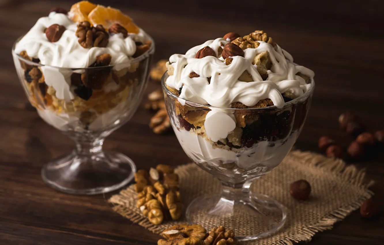 Photo wallpaper ice cream, nuts, dessert, bowl