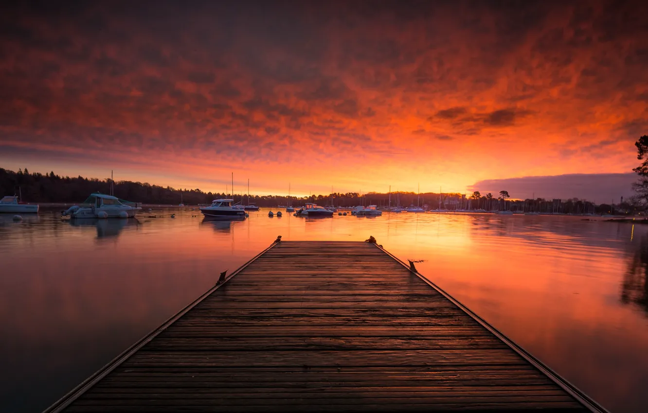 Photo wallpaper sea, clouds, sunset, shore, boat, Board, France, the evening