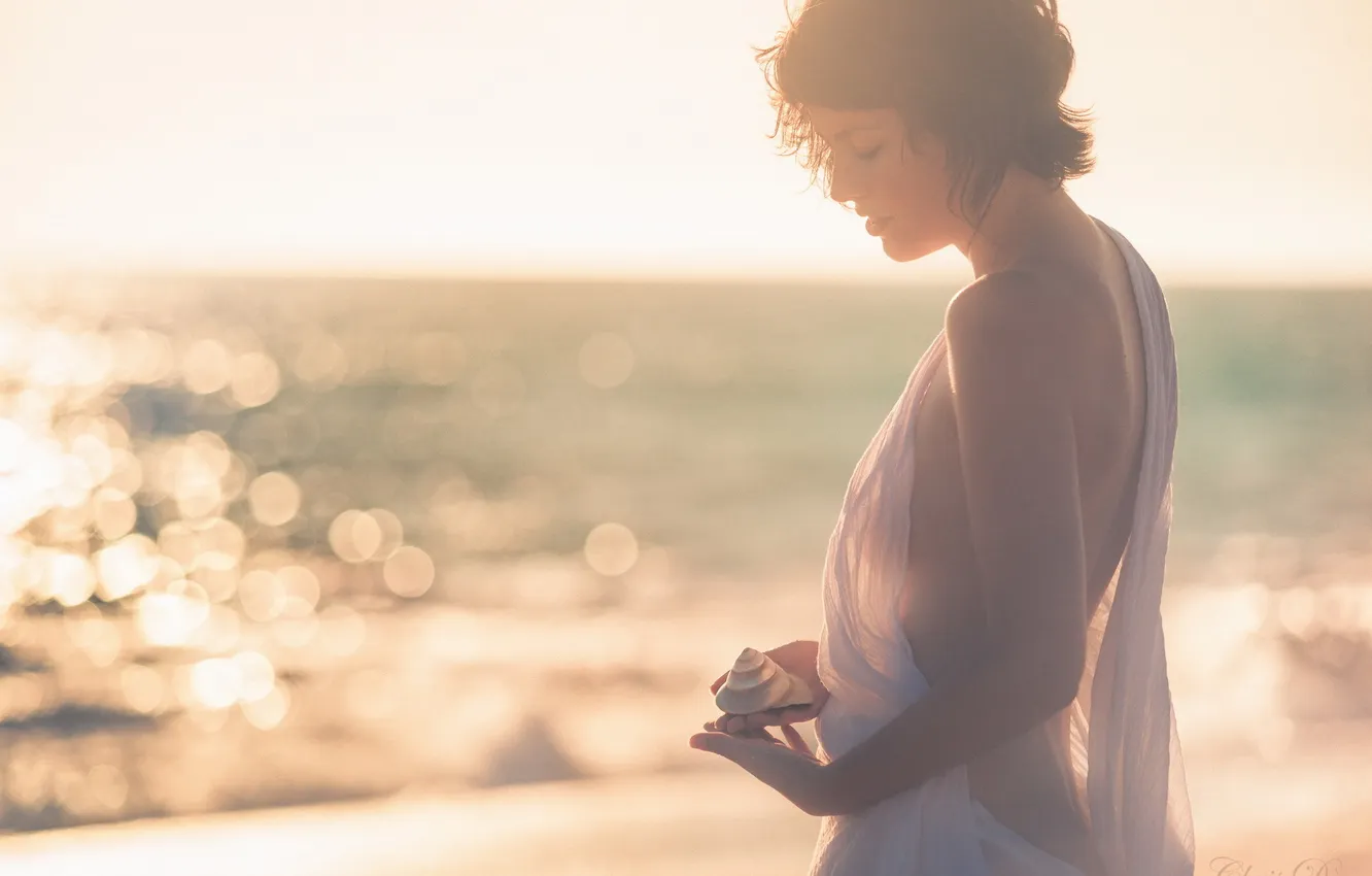 Photo wallpaper sea, girl, light