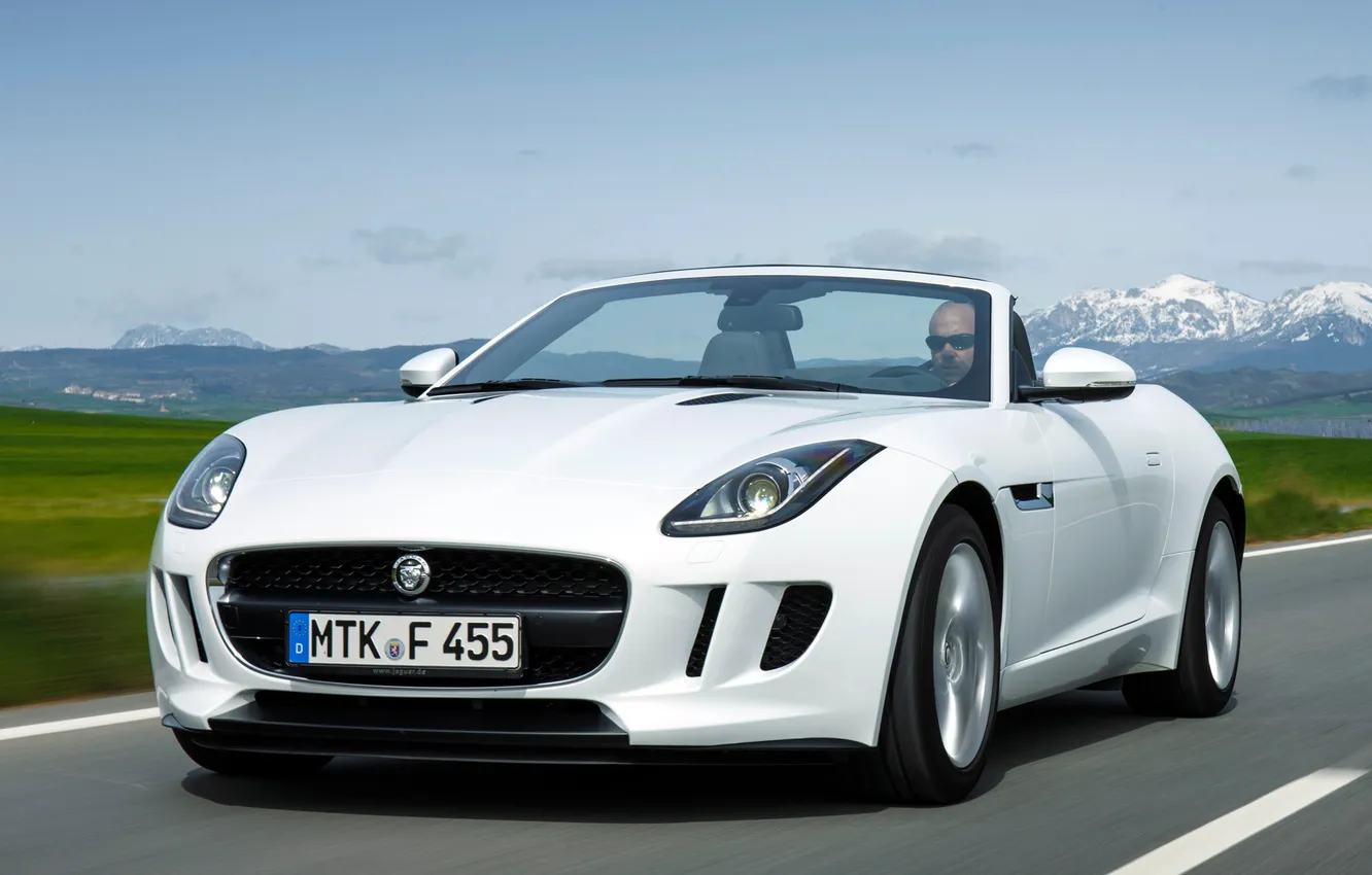 Photo wallpaper road, white, Jaguar, The hood, Jaguar, the front, 2013, F-Type