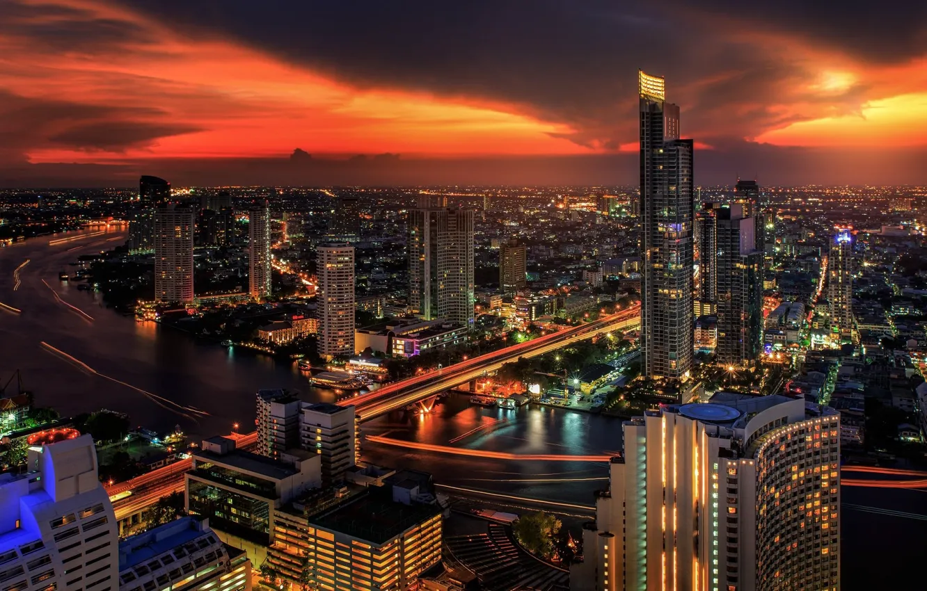 Photo wallpaper night, the city, Thailand, Bangkok