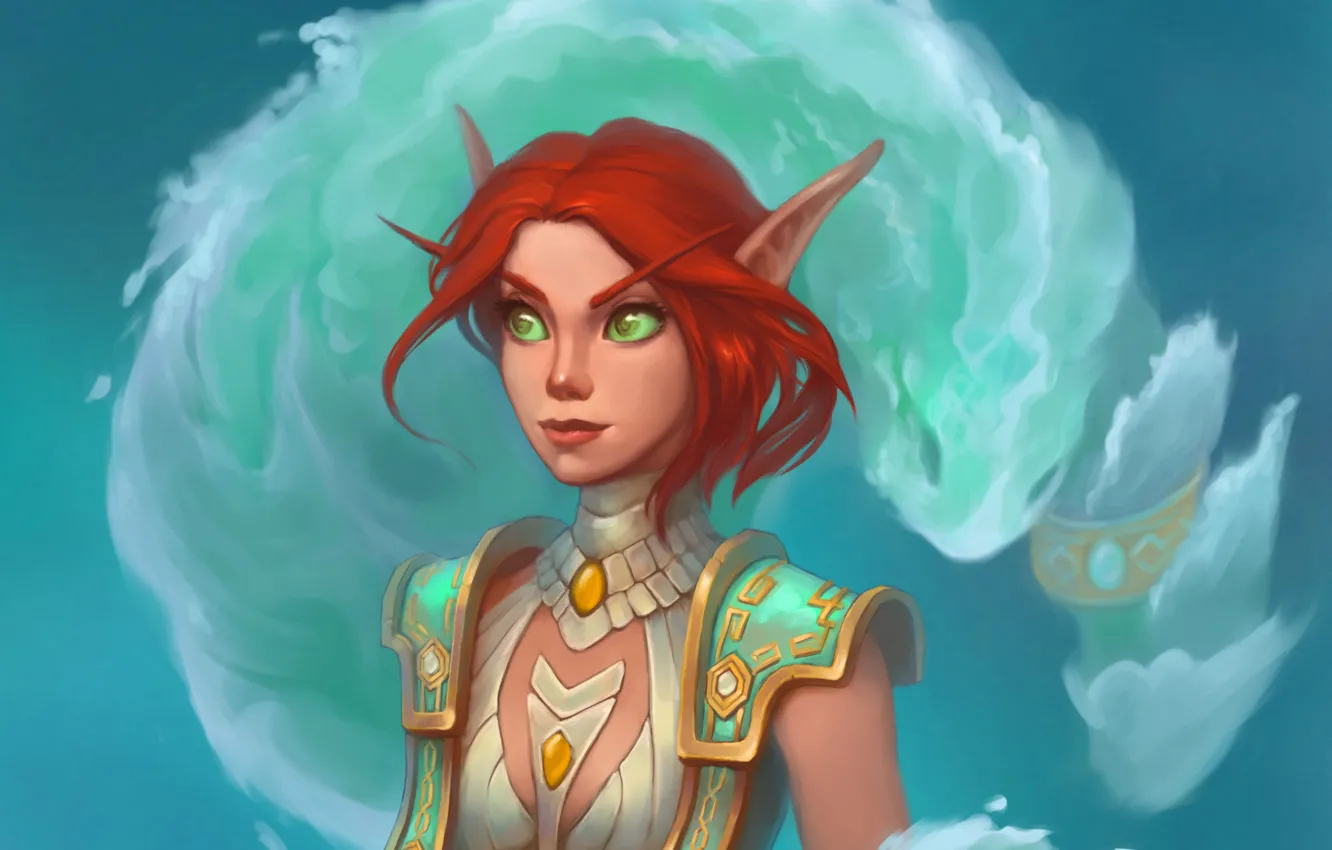 Photo wallpaper girl, elf, MAG, red, World of Warcraft, ears, warcraft, wow