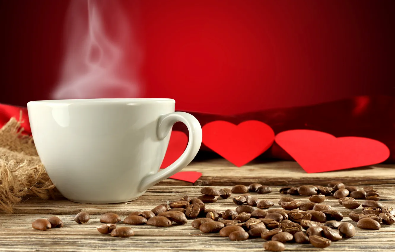 Photo wallpaper background, heart, coffee, heart, couples, Cup, hearts, red