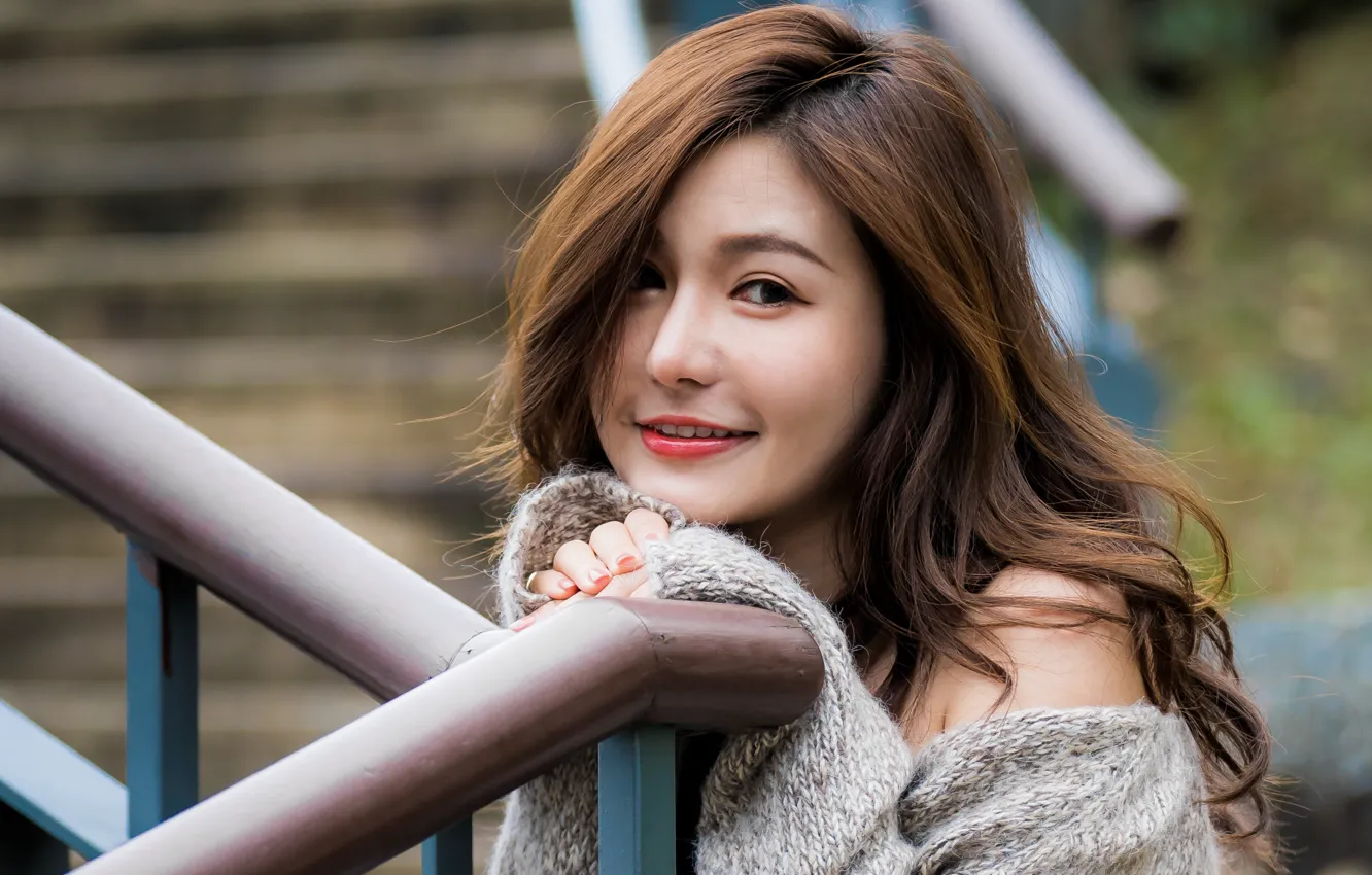 Photo wallpaper look, girl, smile, Asian