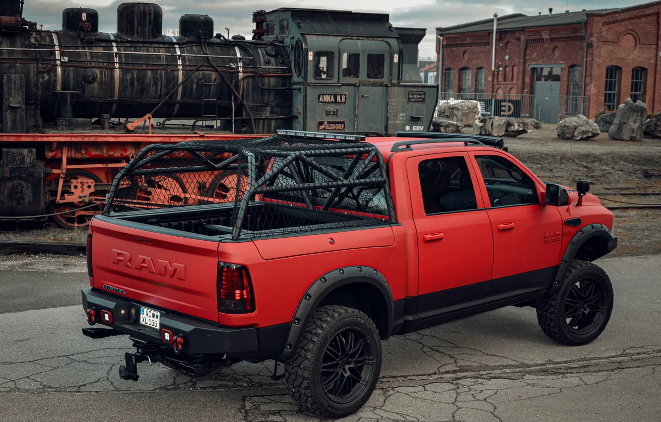 Photo wallpaper red, Dodge, pickup, frame, 1500, Ram, Crew Cab, Limited