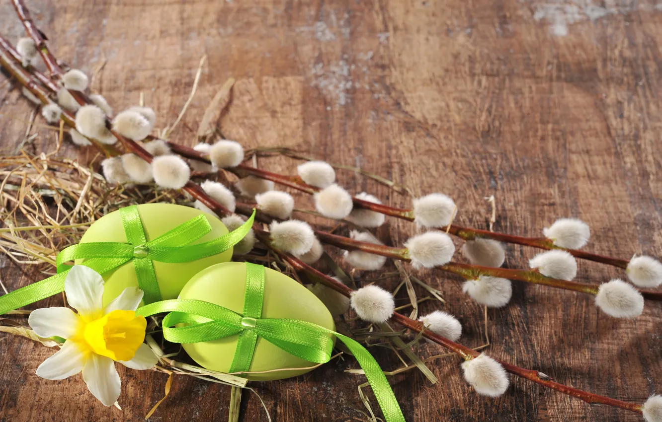 Photo wallpaper eggs, spring, Easter, wood, Verba, spring, Easter, eggs