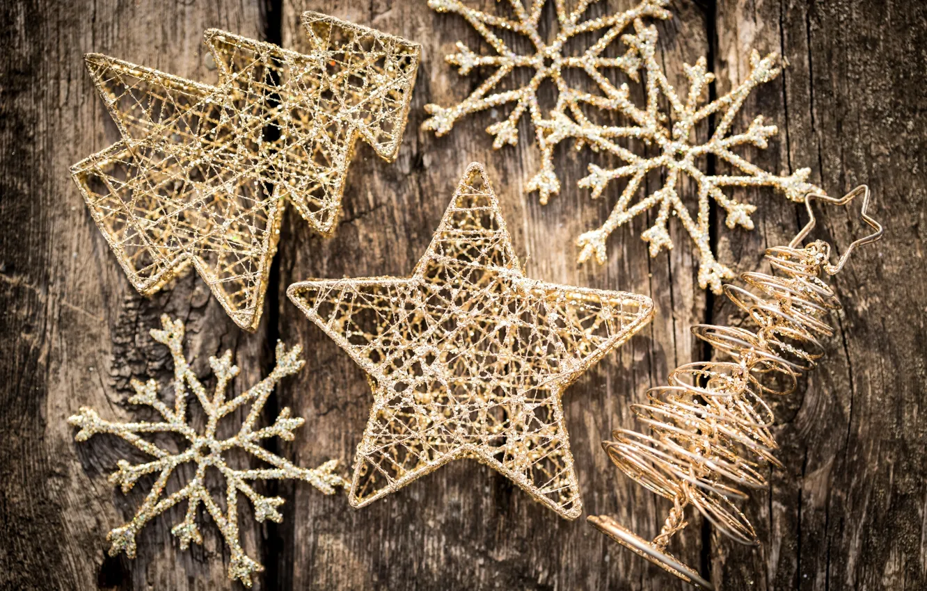 Photo wallpaper winter, stars, decoration, snowflakes, holiday, toy, new year, Christmas