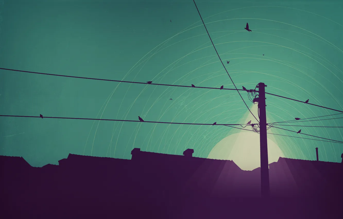 Photo wallpaper light, line, night, the moon, home, minimalism, vector, art