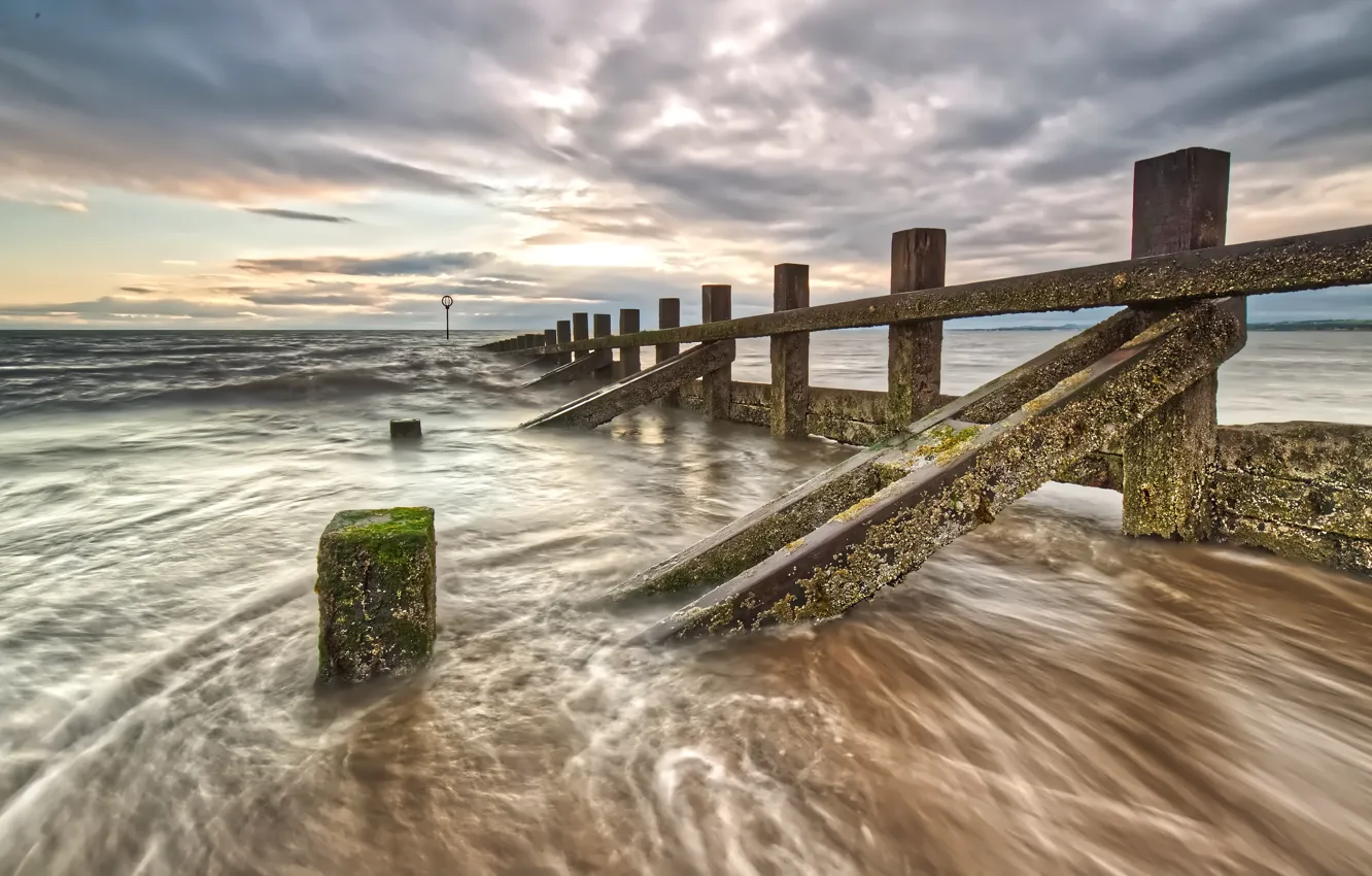 Photo wallpaper sea, bridge, shore
