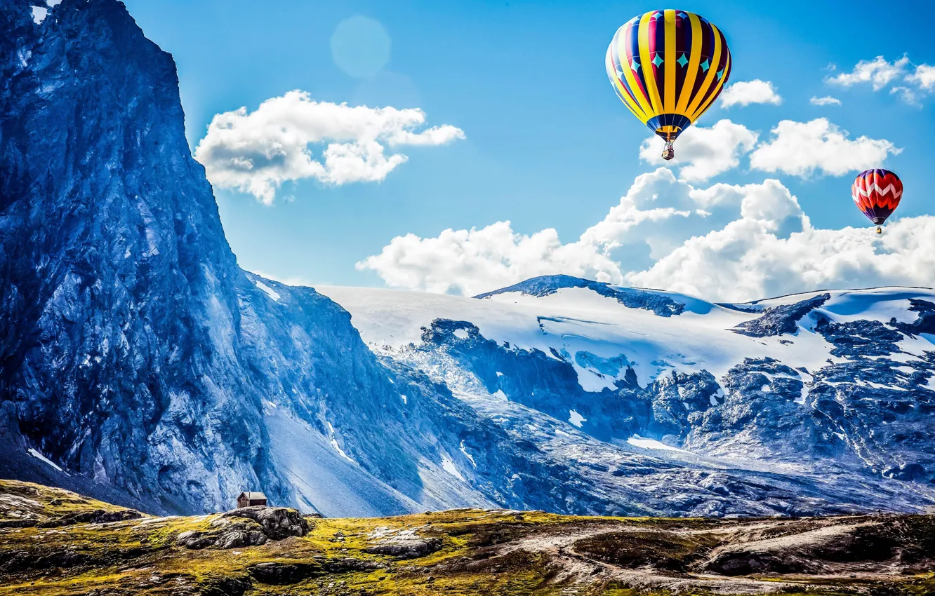Photo wallpaper landscape, mountains, Hot air balloons