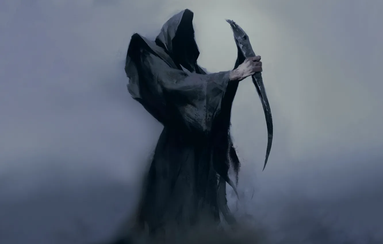 Photo wallpaper mystic, haze, the grim Reaper, haze, dark art, mysticism, gloomy art, death with a scythe