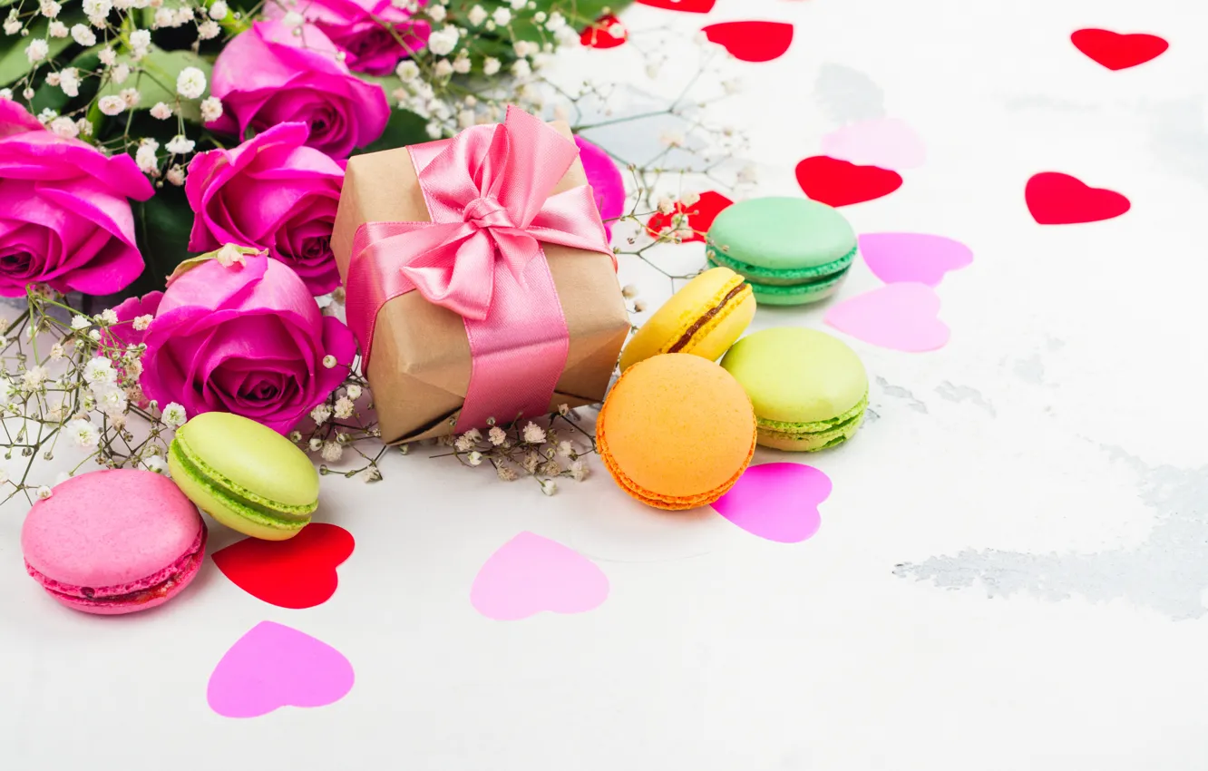 Photo wallpaper gift, roses, cookies, hearts, decor, Alouette2019