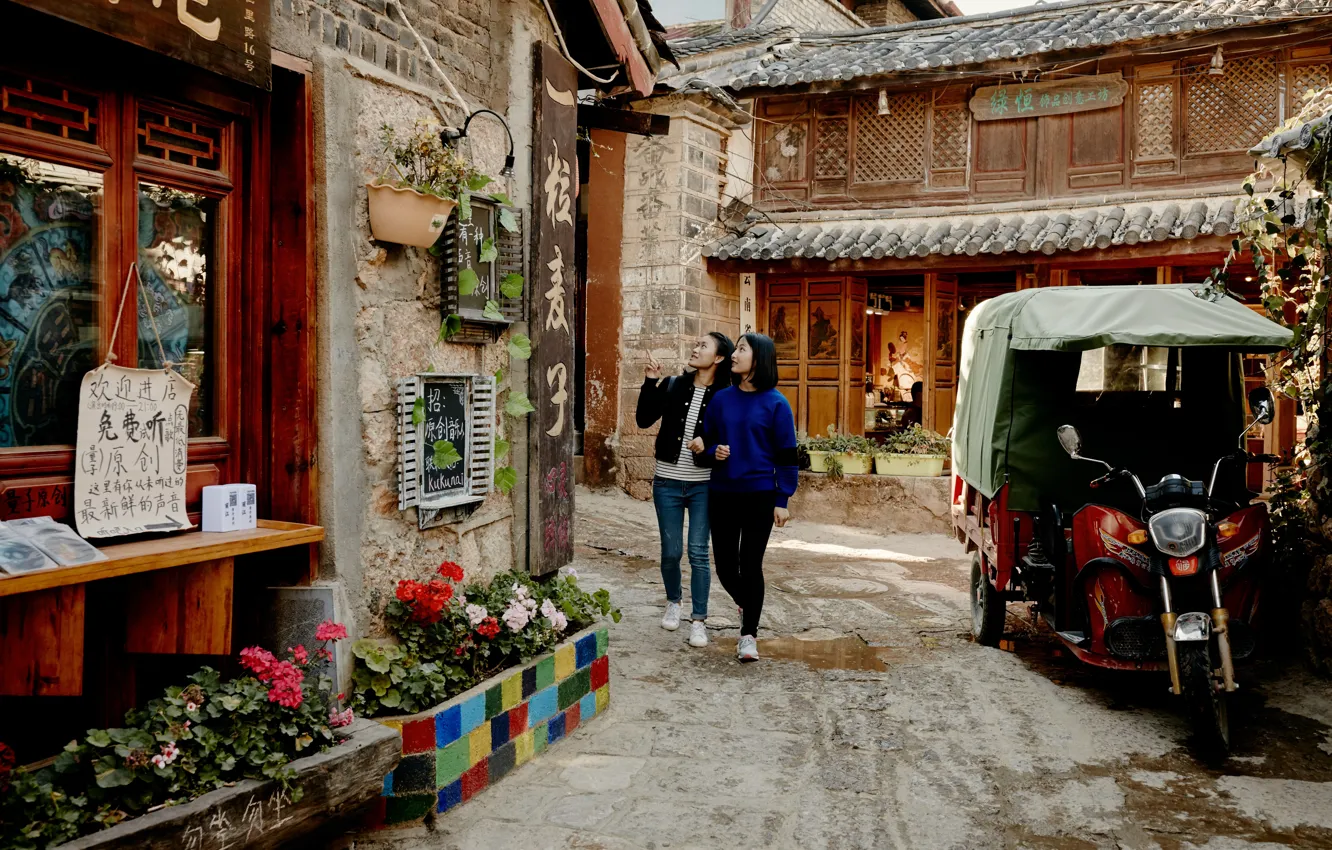 Photo wallpaper girl, China, China, two, tourism, tourism, Heritage Travel, Travel to heritage sites