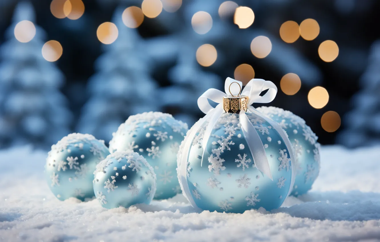 Photo wallpaper winter, snow, decoration, snowflakes, balls, new year, Christmas, Christmas