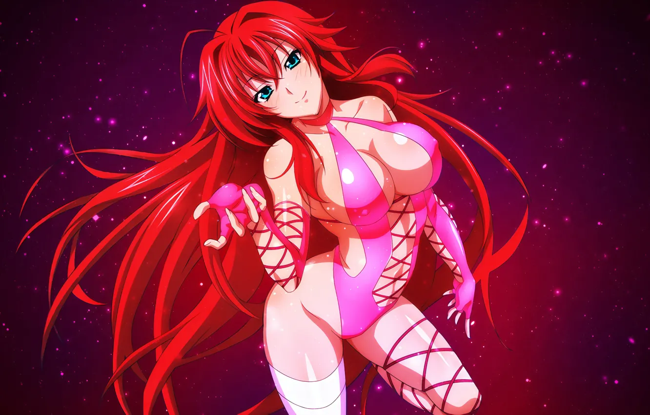 Photo wallpaper girl, sexy, cleavage, thighhighs, long hair, boobs, anime, beautiful