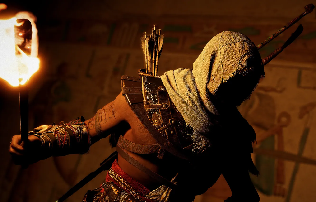 Photo wallpaper hero, torch, twilight, Ubisoft Montreal, Action-adventure, Assassin's Creed Origins