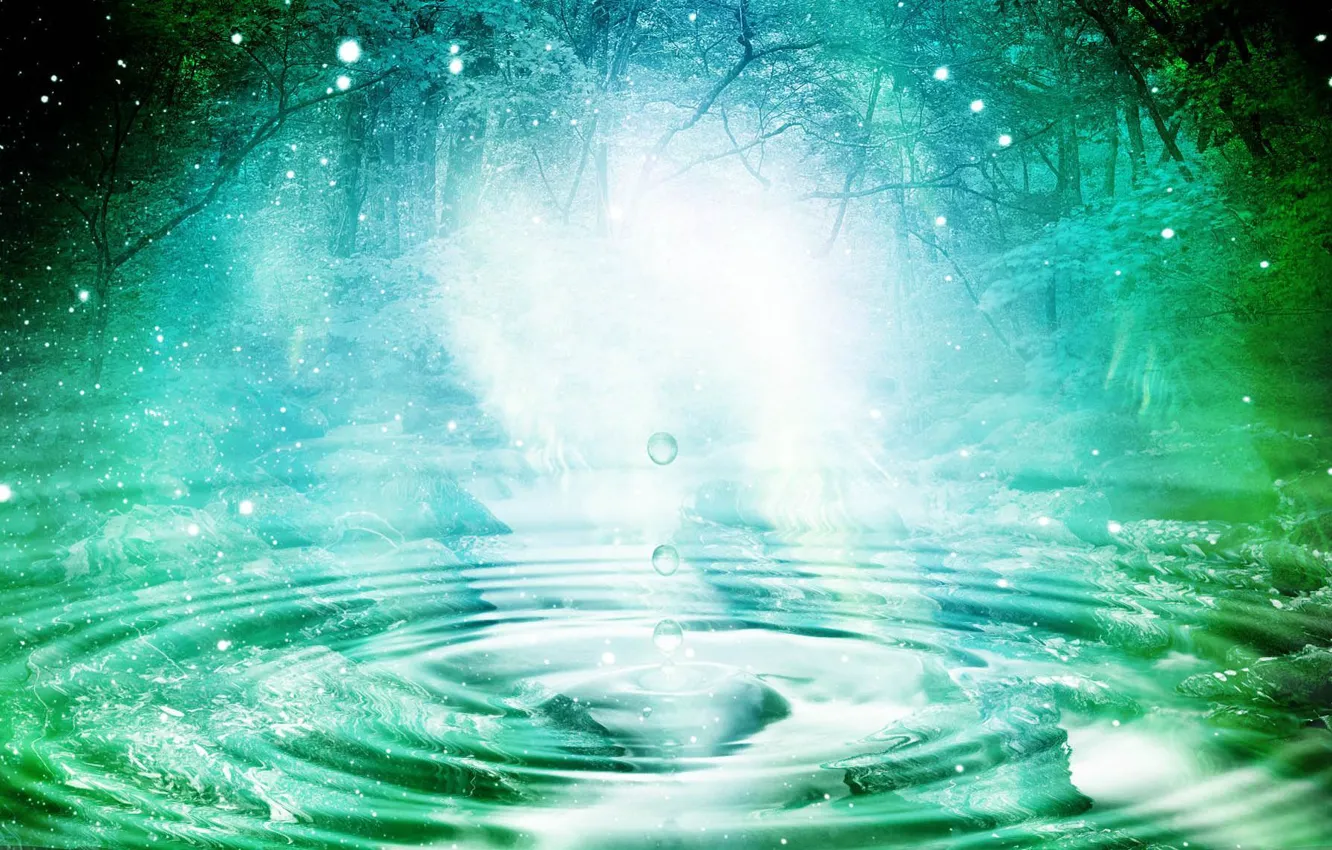 Photo wallpaper green, forest, trees, nature, water, beauty