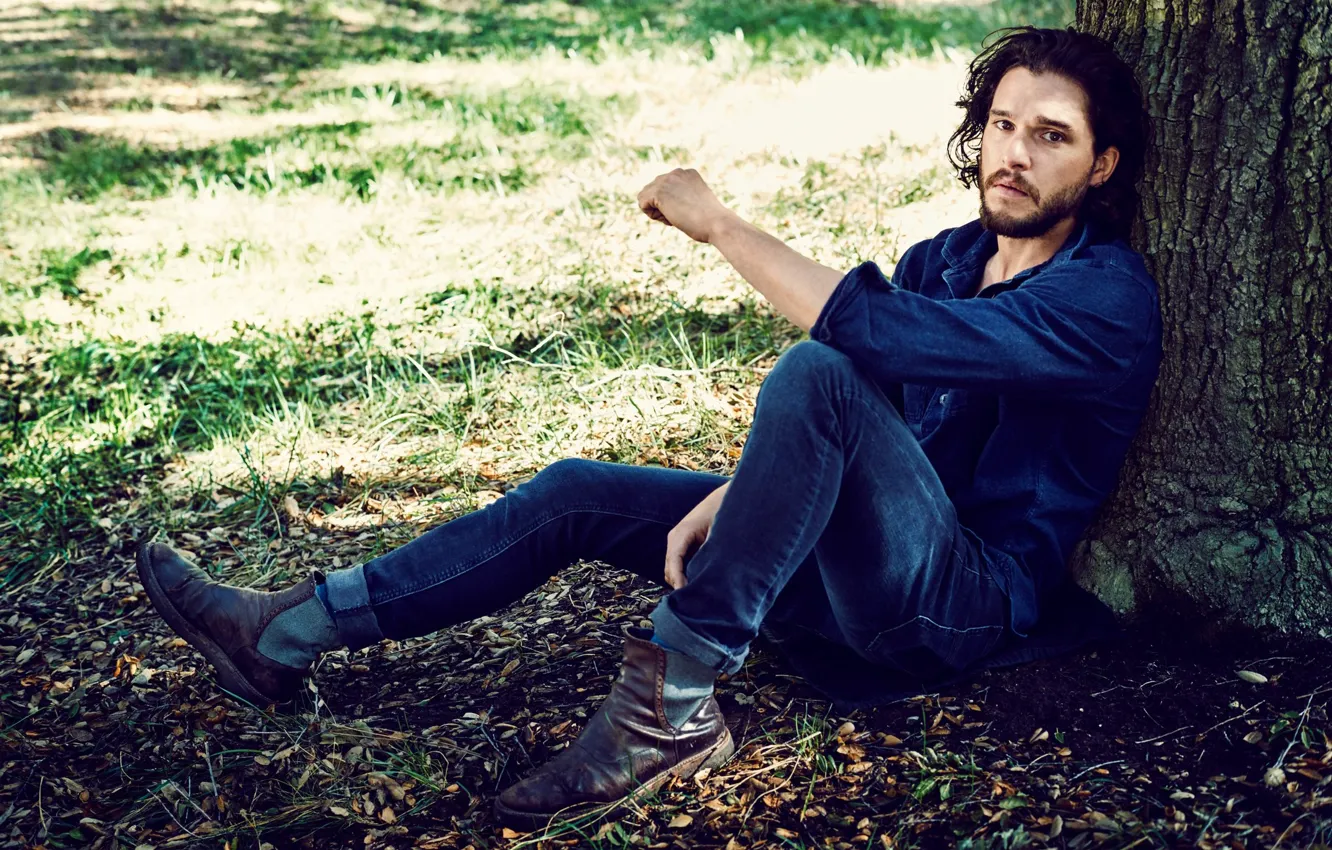 Photo wallpaper grass, trees, photographer, actor, photoshoot, nature, Kit Harington, Kit Harington