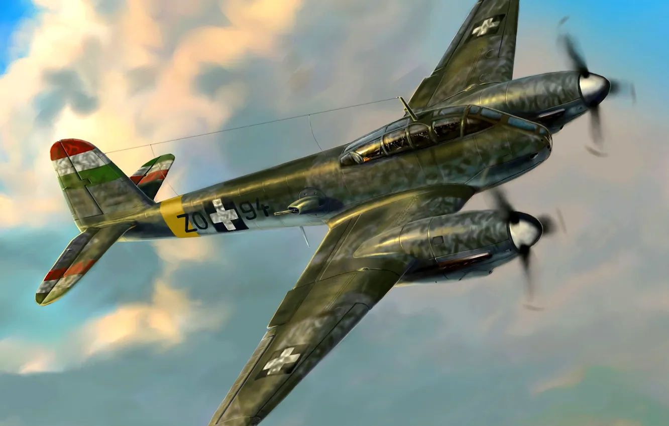 Photo wallpaper Messerschmitt, Heavy fighter, The air force of Hungary, Me-210Ca-1, Me.210