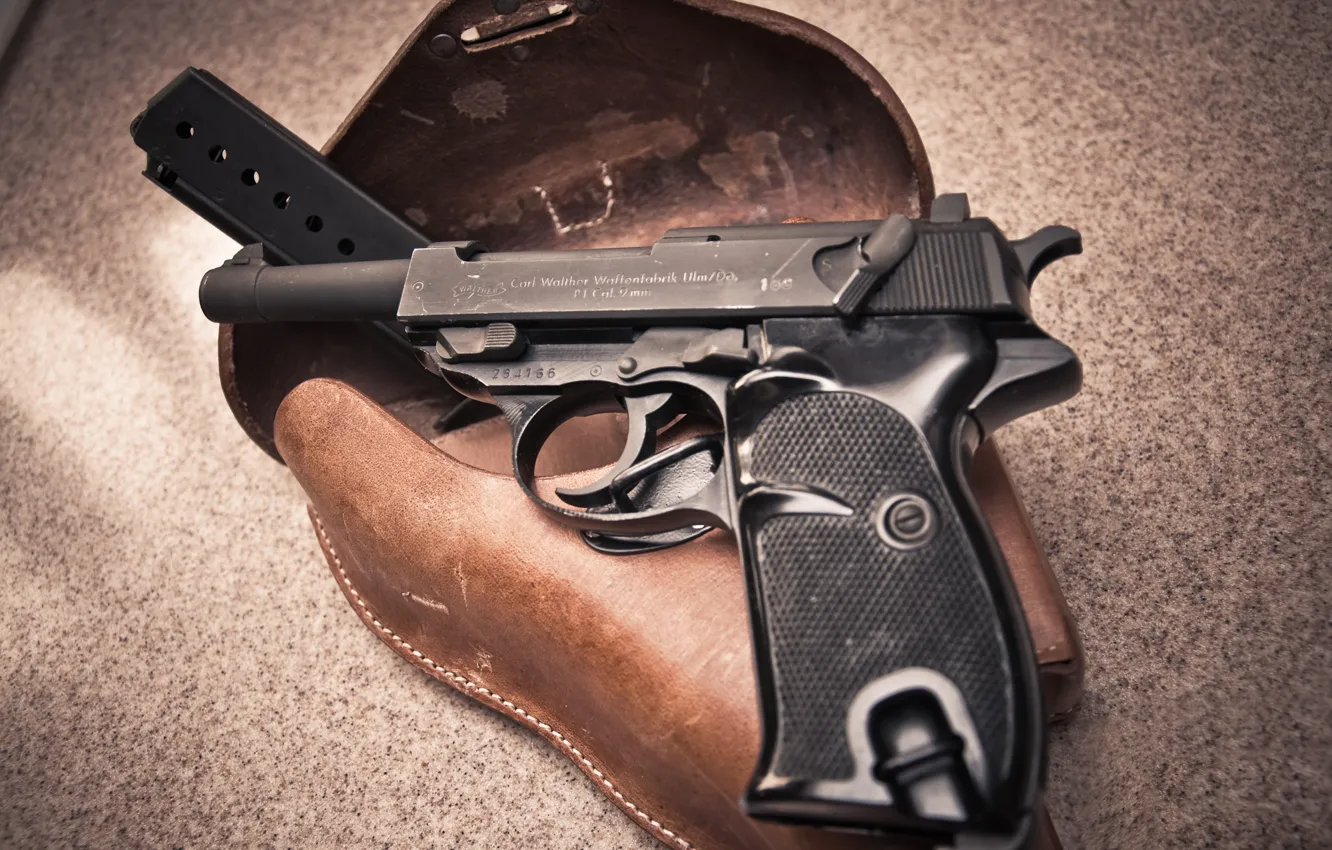 Photo wallpaper gun, weapons, background, holster, P38