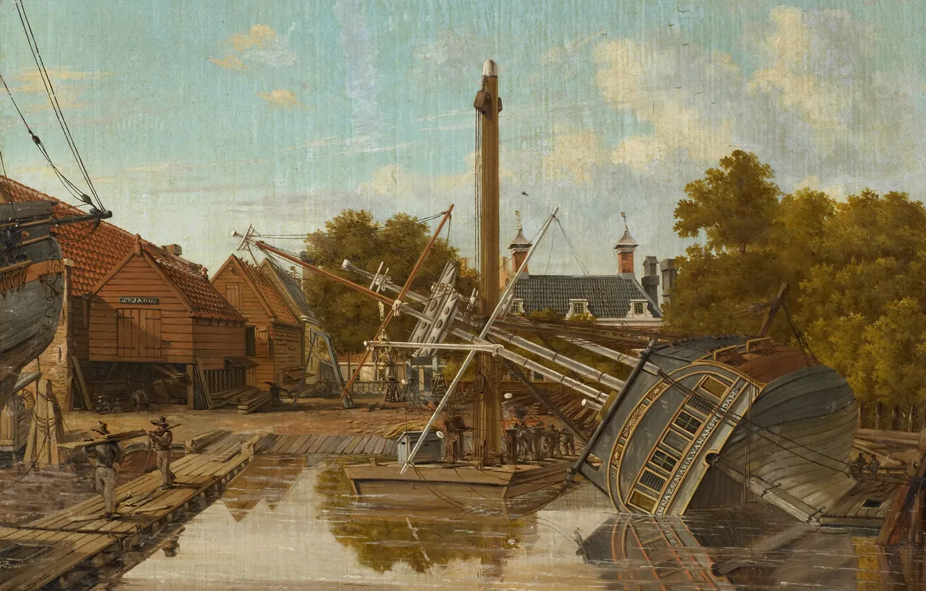 Photo wallpaper picture, Pieter Godfried Bertichen, Peter Godfried Bertice, oil, The shipyard 'St Jago' on the Bickers …