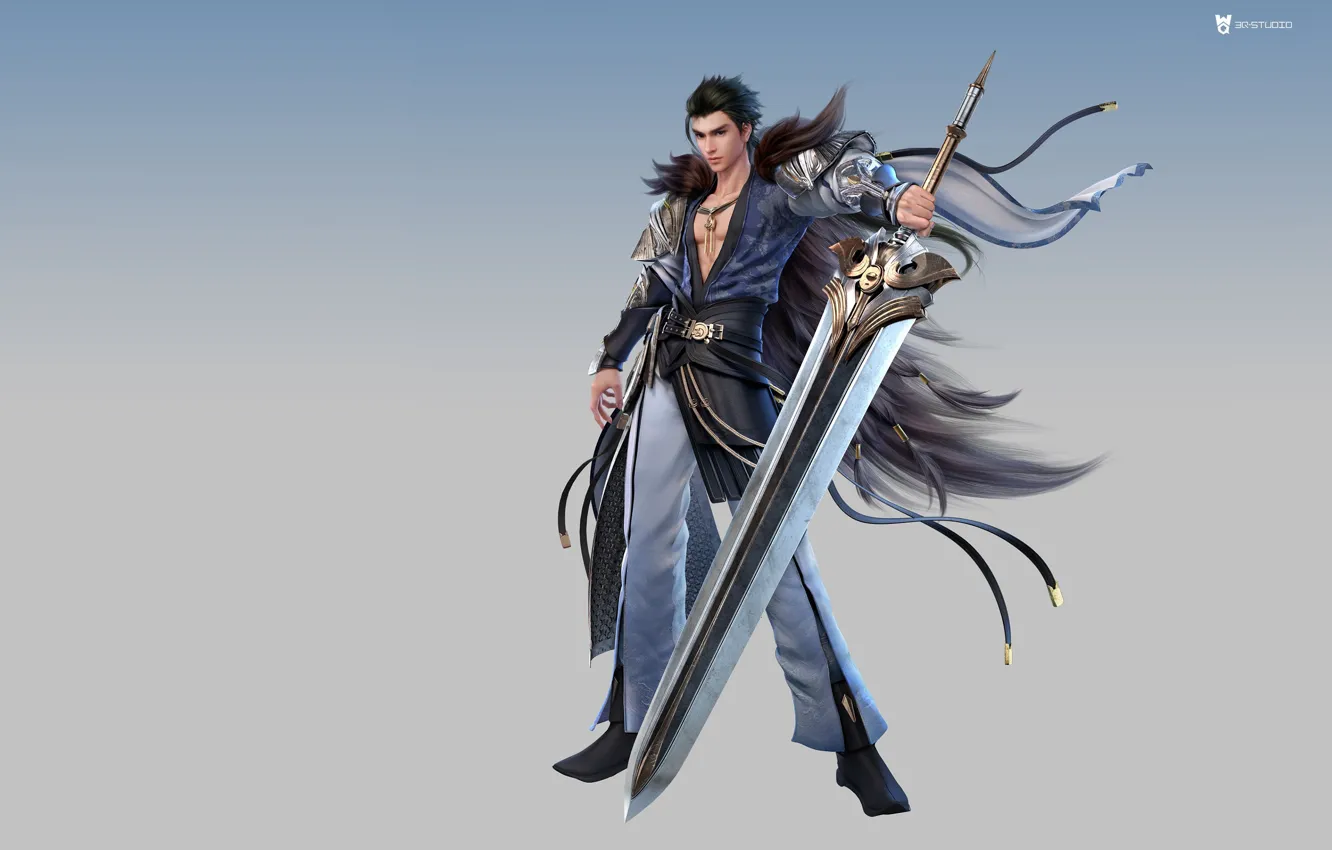 Photo wallpaper fantasy, weapons, the game, warrior, fluff, art, level, LVL