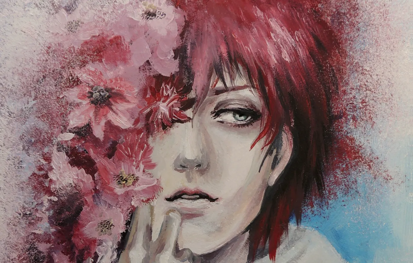 Photo wallpaper flowers, squirt, portrait, art, naruto, guy, painting, Naruto