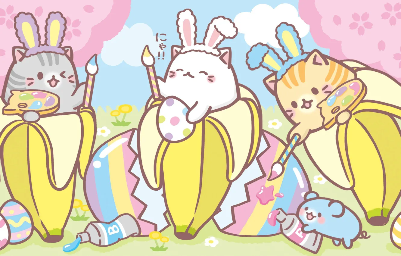 Photo wallpaper cat, eggs, Easter, rat, Banana Sabator, Banana, Banana Tiger