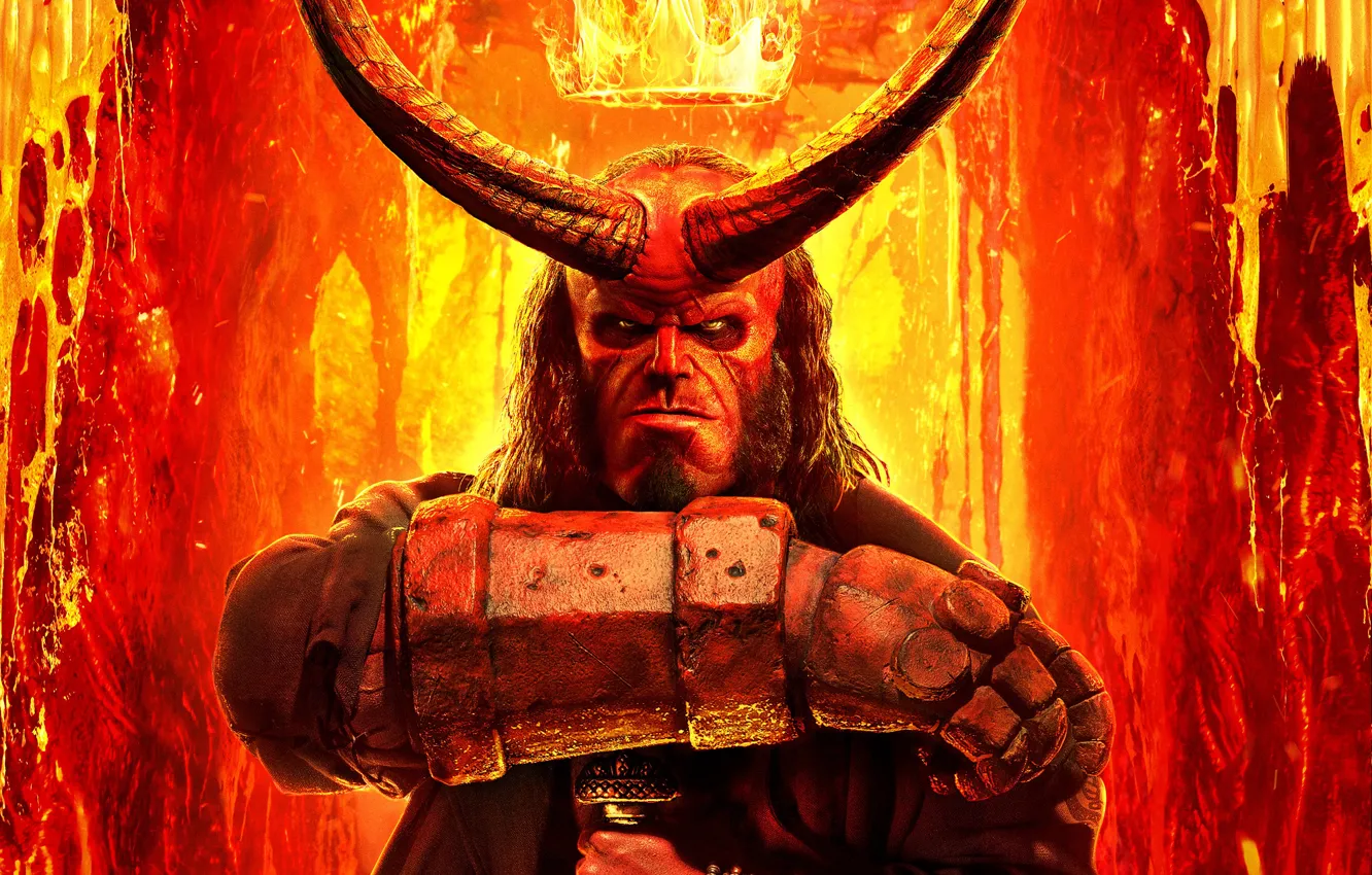 Photo wallpaper fire, Hell, sword, blood, Action, rock, fantasy, horns
