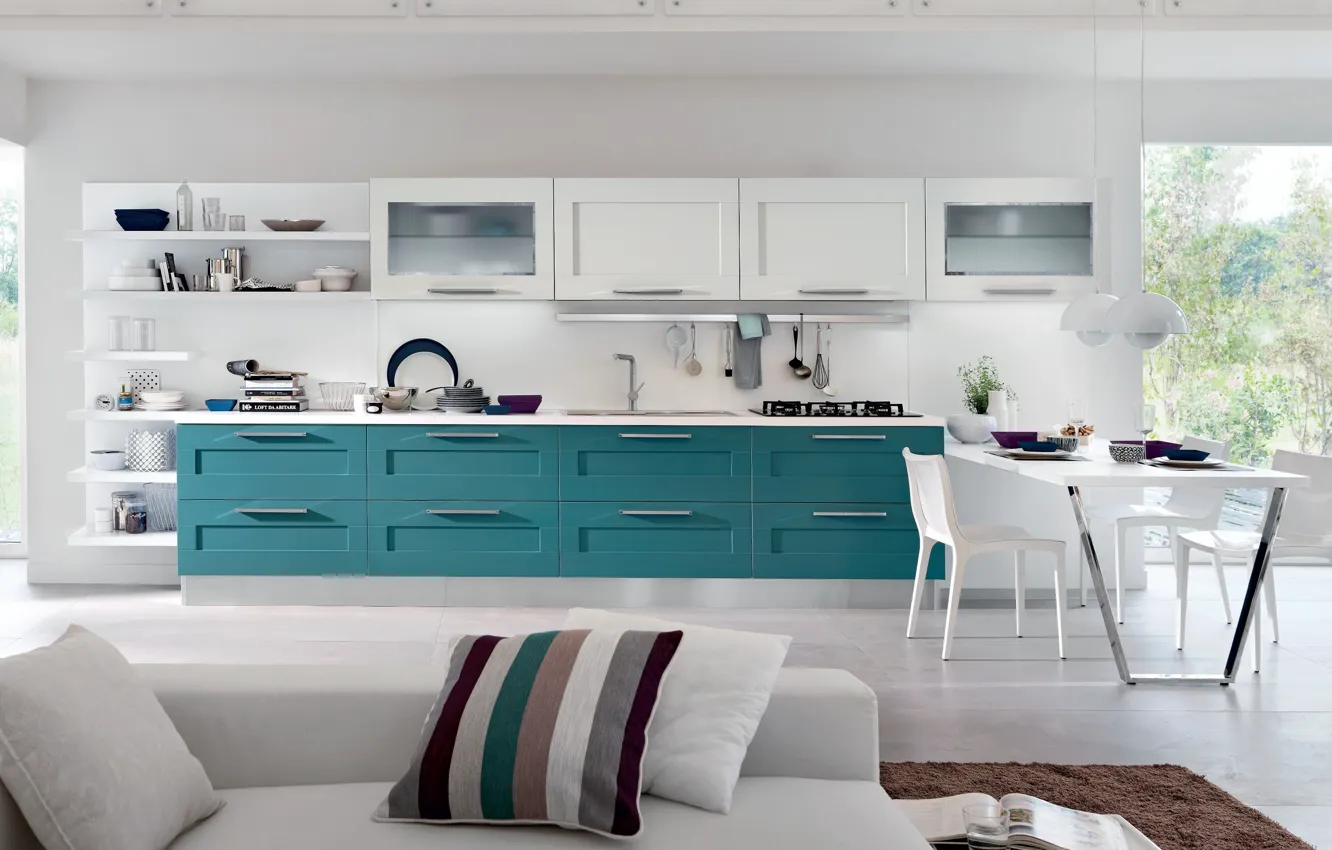 Photo wallpaper style, interior, kitchen, living room, dining room, Italian design