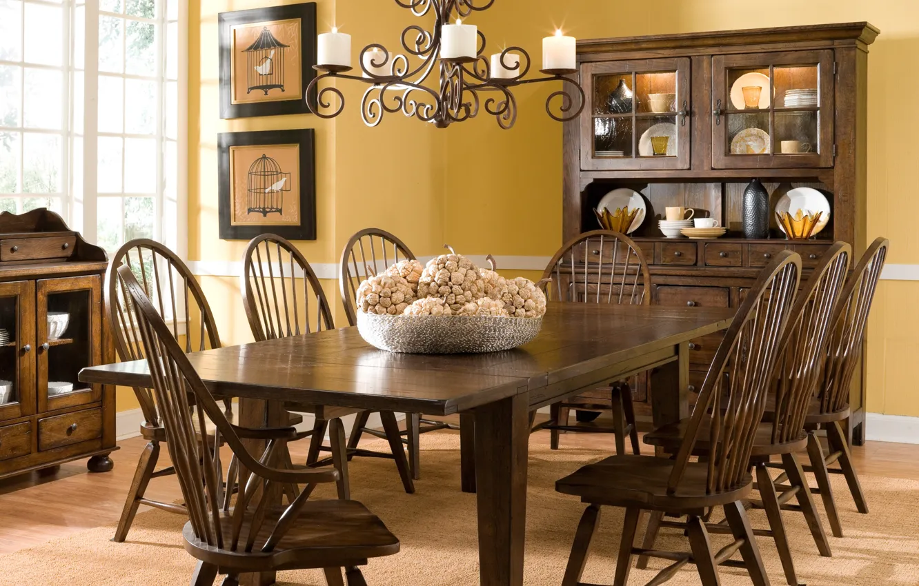 Photo wallpaper room, interior, rustic, style, interior, dining room, dining room, Oak