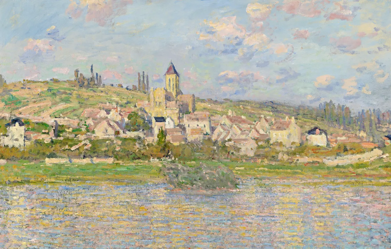Photo wallpaper landscape, the city, home, picture, Claude Monet, Vétheuil