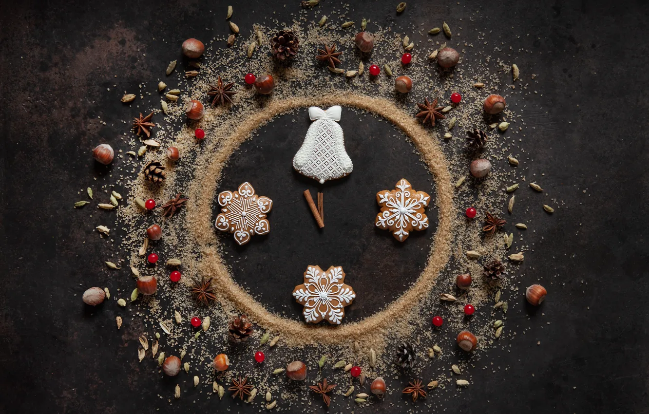 Photo wallpaper holiday, Christmas, composition, gingerbread, Ellygri