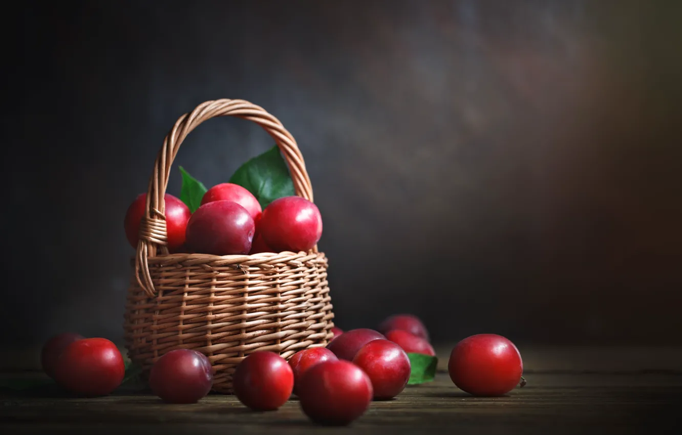 Photo wallpaper background, fruit, basket, plum