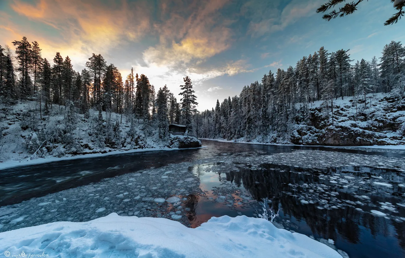 Photo wallpaper ice, winter, forest, snow, river, Agnеs Perrodon