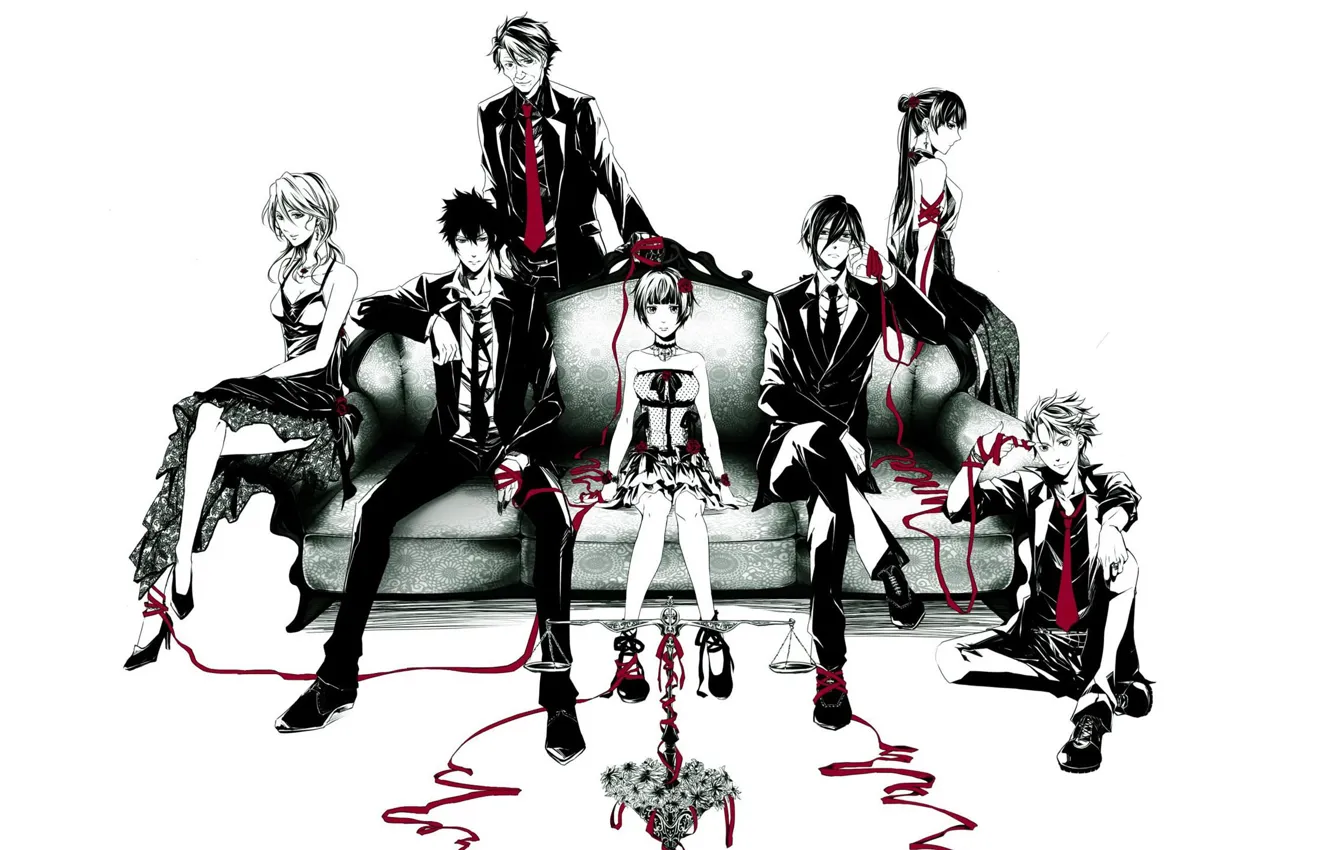 Photo wallpaper sofa, group, anime, tie, art, psycho-pass, tsunemori akane, shinya kougami