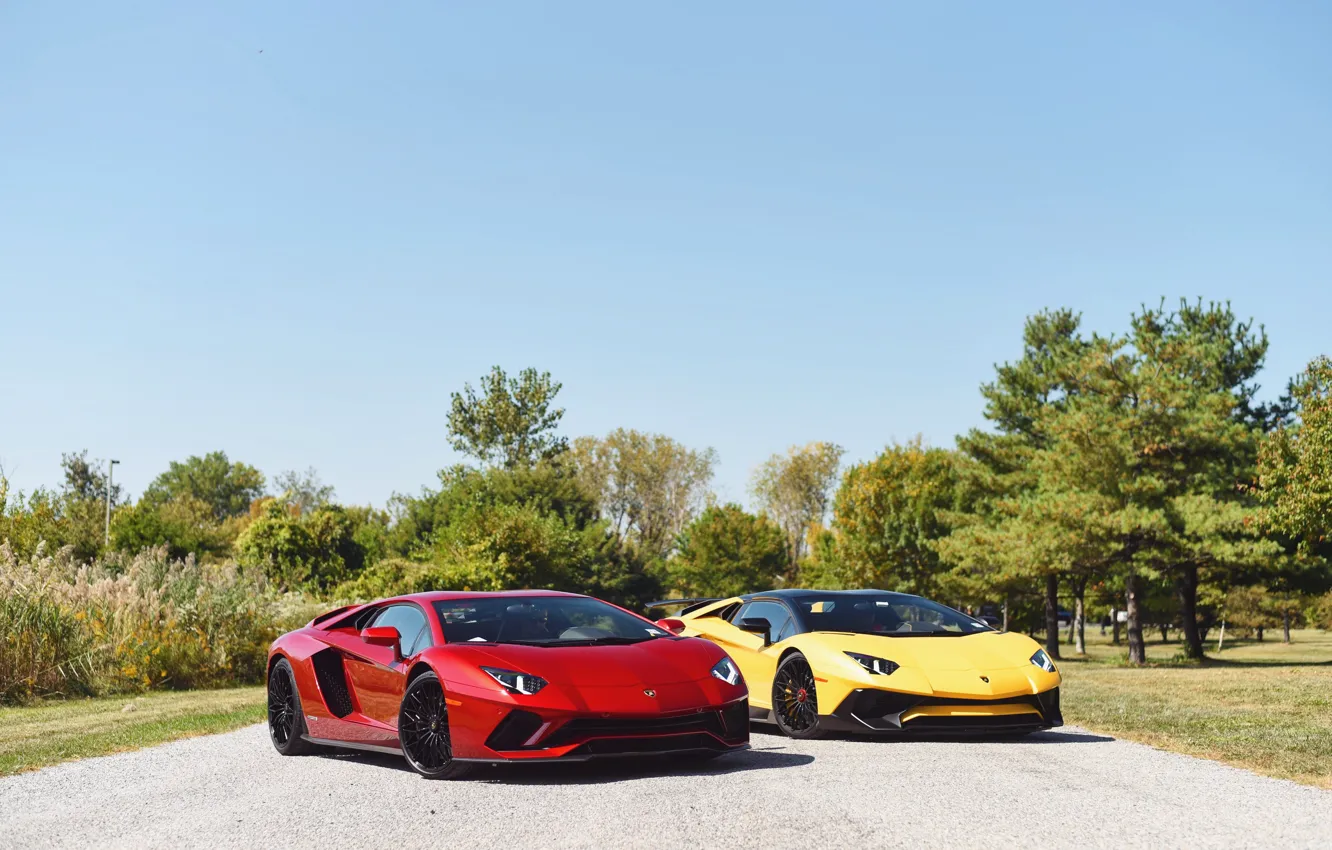 Photo wallpaper Red, Yellow, Aventador