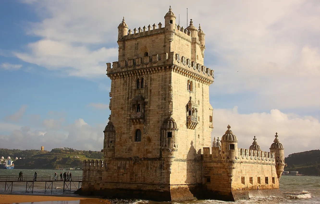 Photo wallpaper Portugal, Lisbon, Portugal, Lisbon, Belém Tower, Belem Tower, Tagus River, the Tagus river
